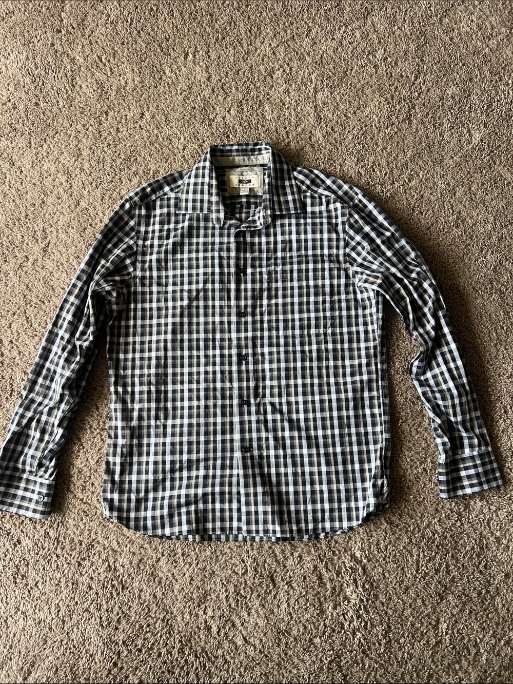 Joseph Abboud Black White Plaid Non Iron Long Sleeve Button-Down Mens Shirt Sz L